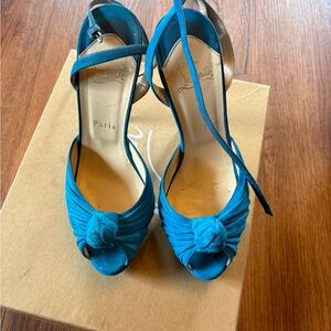 Christian Louboutin Teal Knotted Peep-Toe Heels